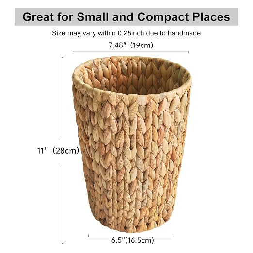 Wicker Trash Can, Small Bathroom Trash Can, Water Hyacinth Wicker Waste Basket - Image 4