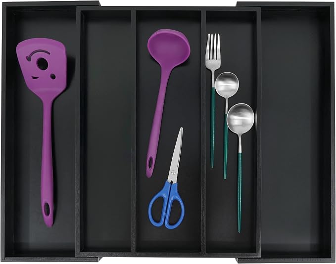 Utoplike Bamboo Drawer Organizer Kitchen Utensils, Adjustable Black Silverware - Image 7