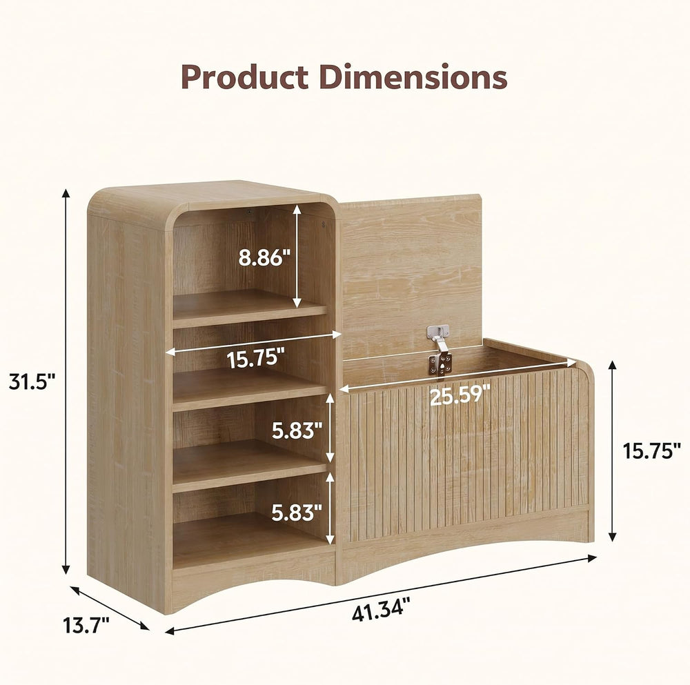 L-Shaped Flip-Open Shoe Storage Bench, Natural