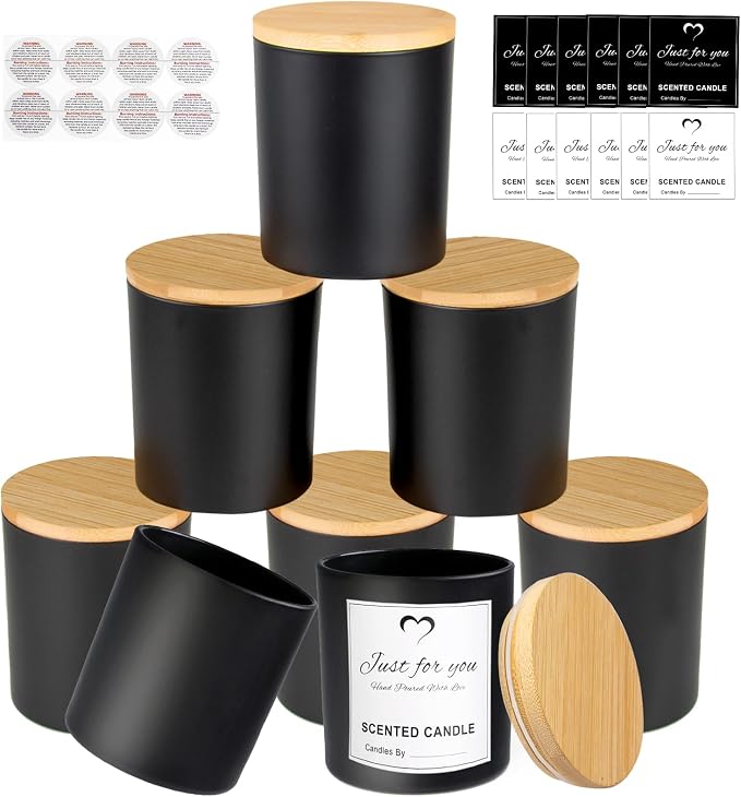 CONNOO 8 Pack 14 OZ Empty Black Glass Candle Jars by CONNOO