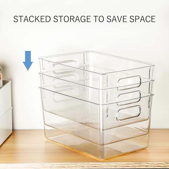 Set Of 8 Clear Pantry Organizers Bin, 4 Large and 4 Small Stackable Organizing - Image 6
