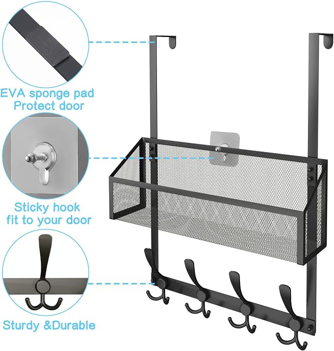 Over The Door Hooks Organizer, Coat Rack Over The Door Storage Hanger Towel Rack - Image 5