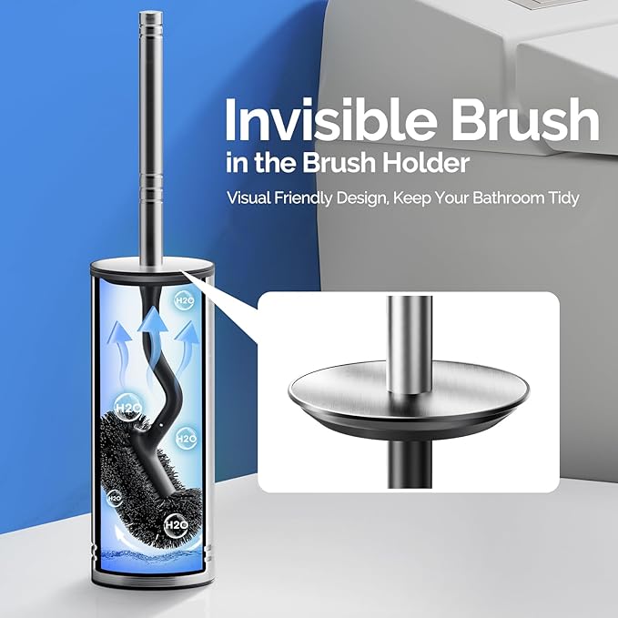 HAMITOR Toilet Brush and Holder Set: 304 Stainless Steel Heavy Duty Bowl - Image 4
