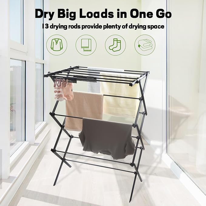 3 Tiers Foldable Clothes Drying Rack, Vertical Laundry Rack Portable and - Image 4