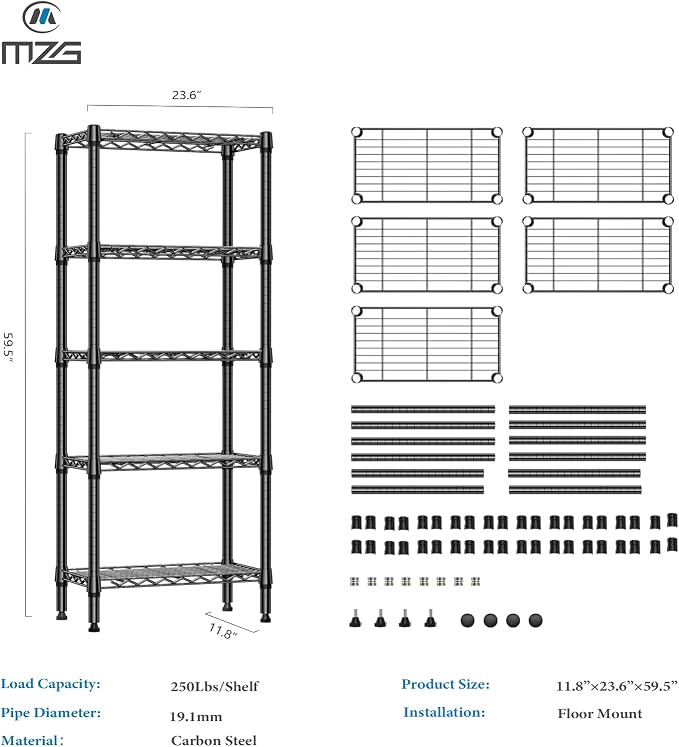 1250 lbs 5 Tier Shelf Metal Storage Shelves Wire Rack Closet Organizers - Image 3