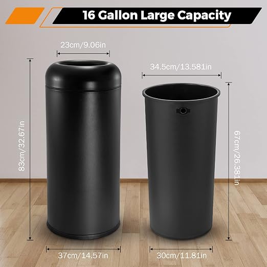 BEAMNOVA Commercial Trash Can 16.5 Gallon Open Top Outdoor Indoor Garbage - Image 5