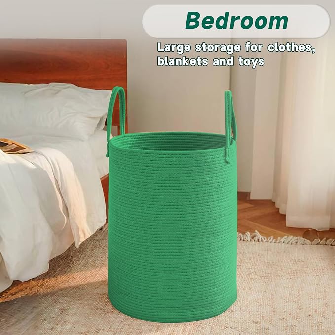 Large Woven Laundry Basket Hamper, 60L Cotton Rope Storage Bin - Image 4