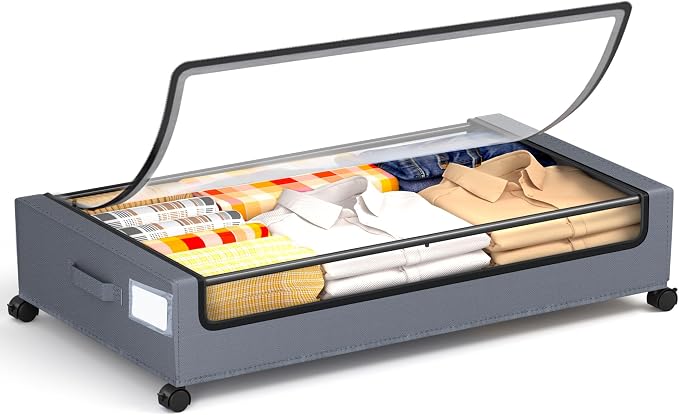 Under Bed Storage with Wheels, Square Under Bed Storage Containers, 60L Under by YEEBONIX-UnderBedStorage
