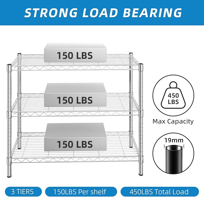 3-Shelf Adjustable Metal Shelf Wire Shelving Storage Rack - Image 3