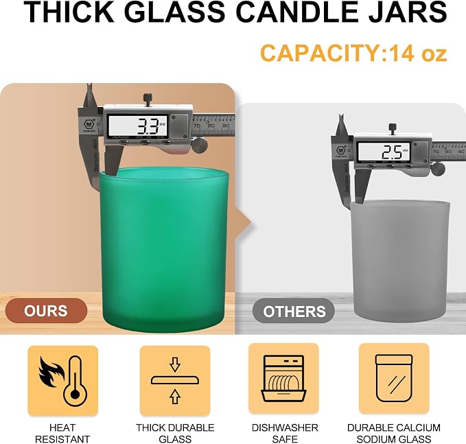 SHOWIN 14 OZ Thick Candle Jars for Making Candles 12 Pcs, 3 Wick Empty Jars - Image 2