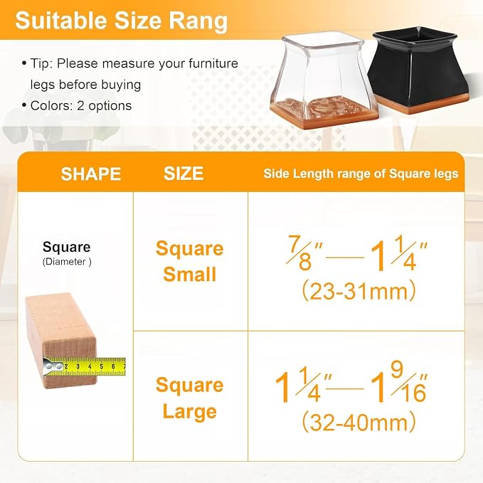 CHUNZEXI 32 Pack Square Chair Leg Floor Protectors - Image 2