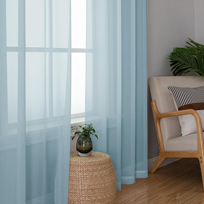 Chyhomenyc Light Blue Sheer Curtains 72 Inch Length 2 Panels, Light Filtering - Image 3