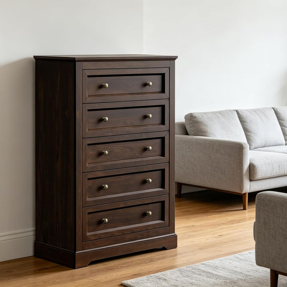LOUVIXA Farmhouse Dresser 5 Drawer, Bedroom Chest of Drawers, Dressers with 5...