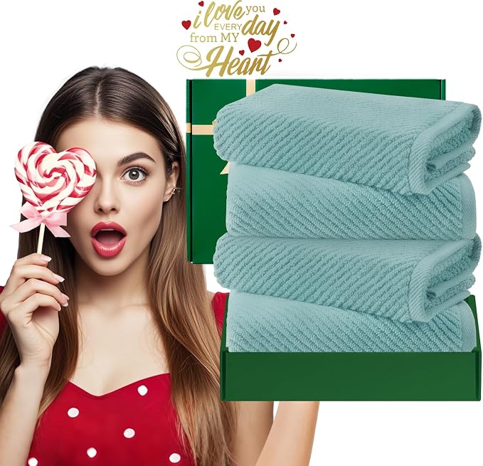 Teal Hand Towels for Bathroom, Bathroom Hand Towels Set of 4, Large 18" x 28" - Image 6