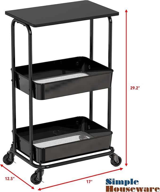 Simple Houseware 2-Tier Rolling Utility Cart - Image 3
