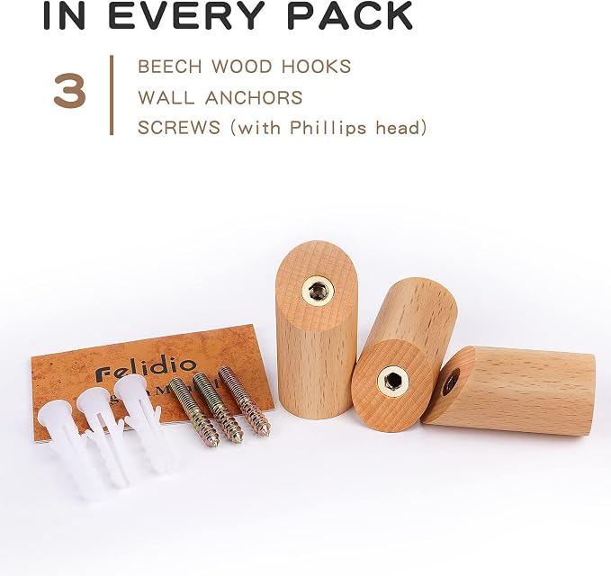 Wood Hooks, 3 Pack Wall Hooks Heavy Duty Rustic Coat Hooks Wall Mounted - Image 5