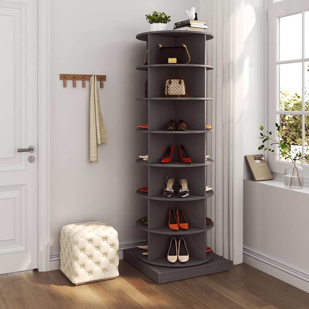 360 Rotating Shoe Tower, 7-Tier Vertical Corner Shoe Rack, Free Standing Spin...