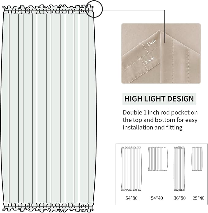 DWCN French Door Curtains – Rod Pocket Thermal Blackout Curtain - Image 3