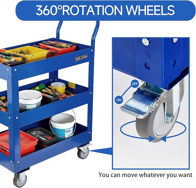 3 Tray 29.3 inch Tool Cart, self Assembly, 300 LBS Capacity Rolling Tool Carts - Image 7