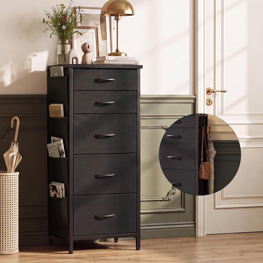 HCHQHS Tall Dresser for Bedroom 5 Drawers Fabric Black