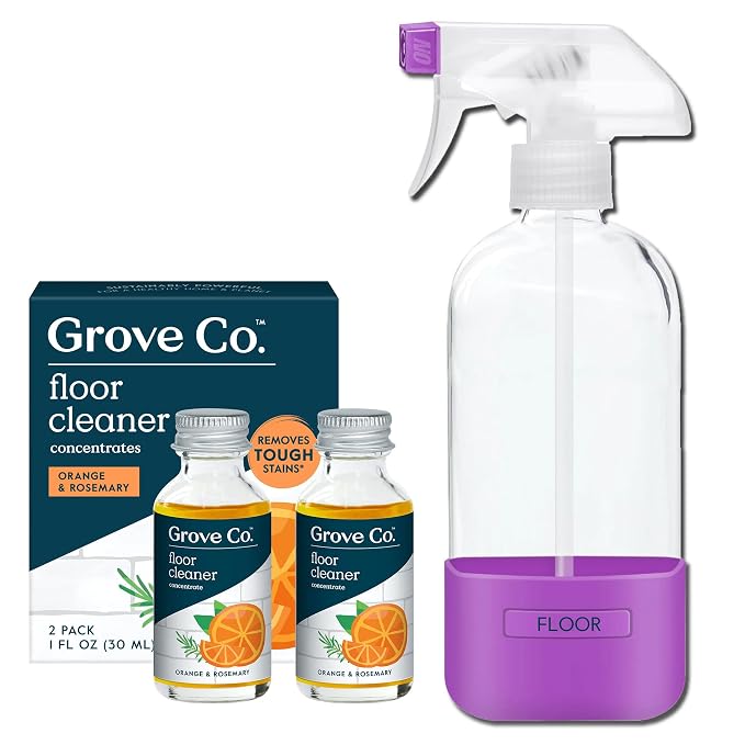 Grove Co. Floor Cleaner Refill Concentrate + 1 x Durable Glass Spray Bottle by GroveCo