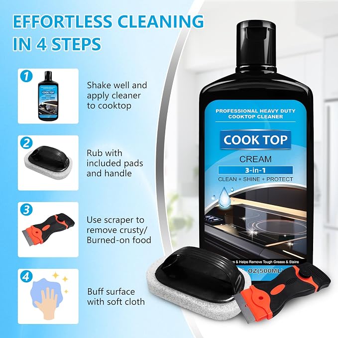 Cooktop and Stove Top Cleaner Kit, Glass Cooktop Cleaner Combo Kit - Image 6
