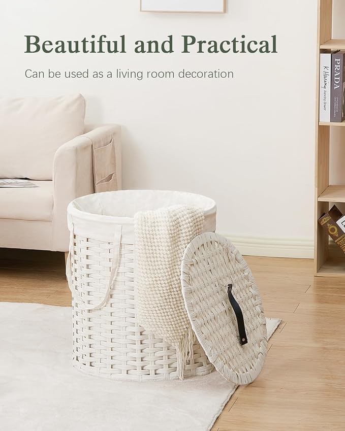 Laundry Hamper with Lid Wicker Laundry Hamper Round 26.5 Gal Laundry Basket - Image 7