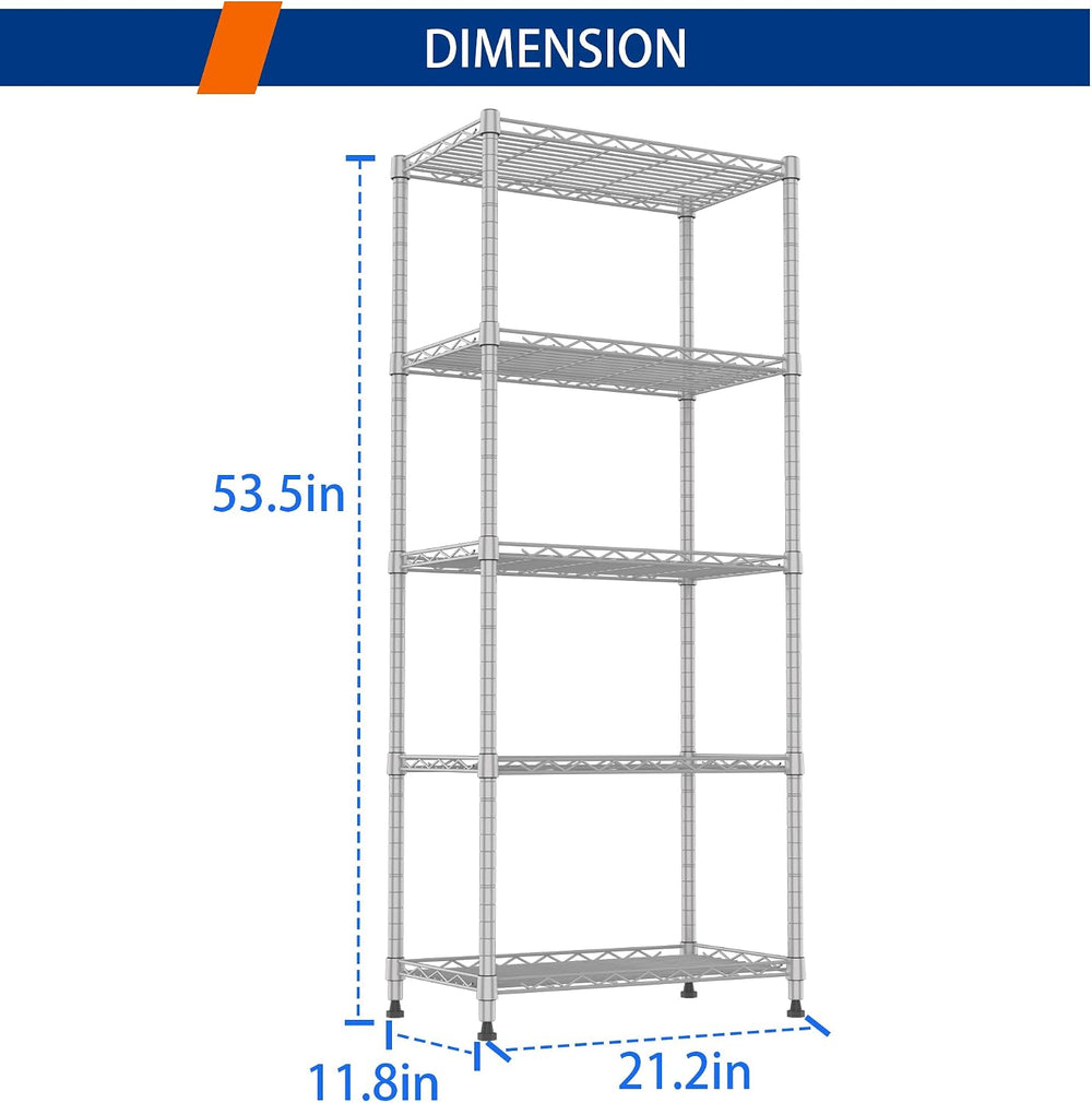 REGILLER 5-Wire Shelving Metal Storage Rack Adjustable Shelves,Standing Stora...