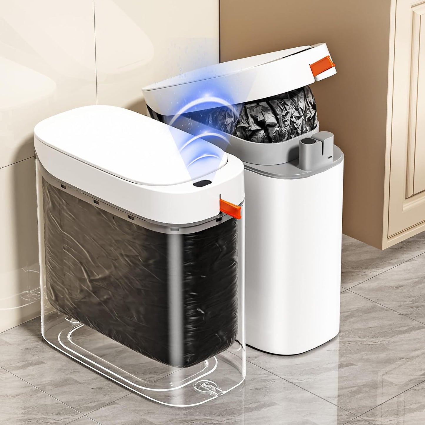 3.5 Gallon Automatic Bathroom Trash Can with Lid, Small Slim Smart Motion Sensor Garbage Bin with Auto Bag Suction & One-Pull Self Sealing, Touchless Waste Basket for Bedroom, Office, Kitchen, Rv
