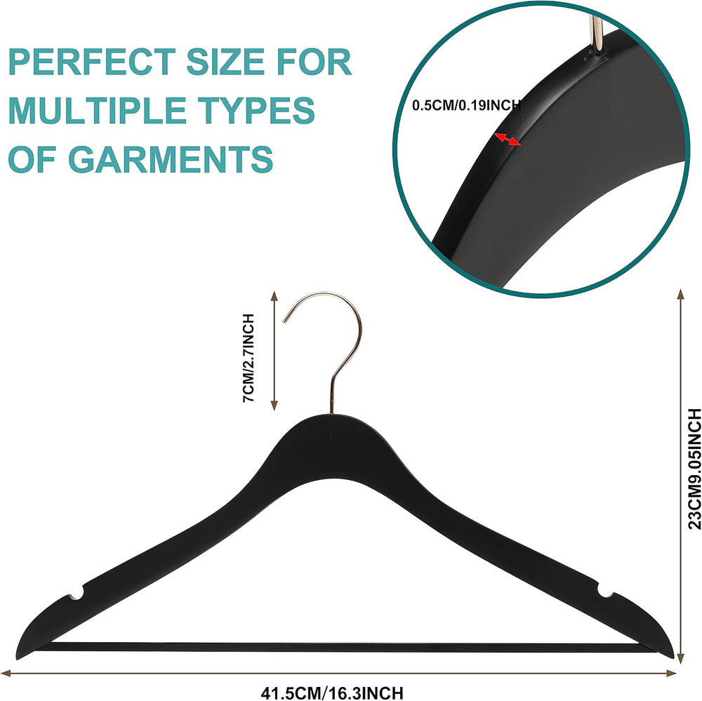 20 Luxury 16.5" Ultra Thin Space Saving Black Wooden Hangers, 360 Degree...