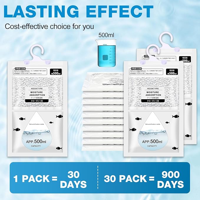 Nuanchu 30 Pack 500 ml Moisture Absorber Hanging Closet Dehumidifier Bags - Image 3