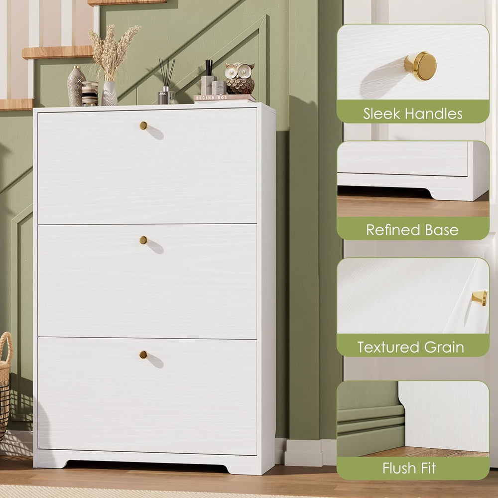 Nicetree Shoe Cabinet with 3 Flip Drawers, Narrow Shoe Organizer Cabinet, Fre...