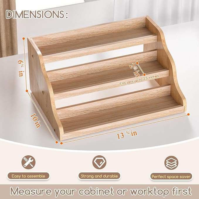 Tiered Spice Rack Organizer for Cabinet, Wooden Spice Rack for Countertop - Image 2
