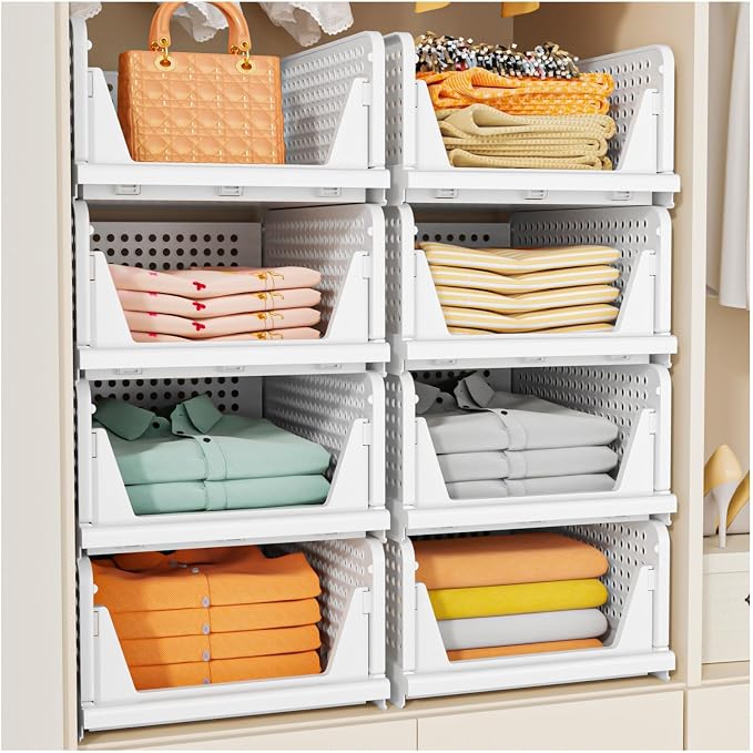 SNSLXH 5 Pack Stackable Closet Storage Basket, Space-Saving Clothes Storage by SNSLXH