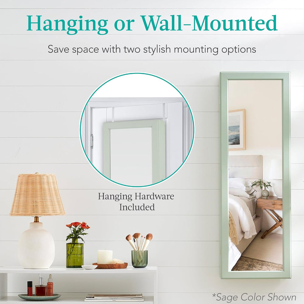 Best Choice Products LED Mirror Jewelry Cabinet, Tall Lockable Wall or Door M...