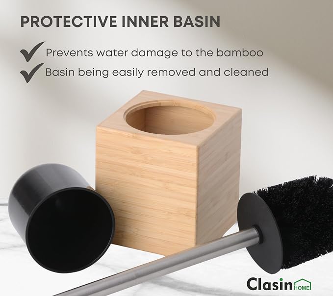 Toilet Bowl Brush Holder with Bamboo and Stainless Steel - Image 6