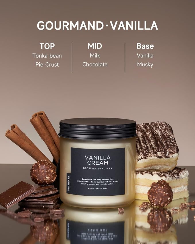 M&SENSE Vanilla Soy Candles, Medium 2 Wick 11.6oz 70 Hours Burning Time - Image 2