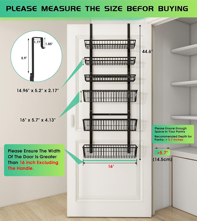 Over The Door Pantry Organizer, Pantry Organization and Storage, 6-Tier Deep - Image 2