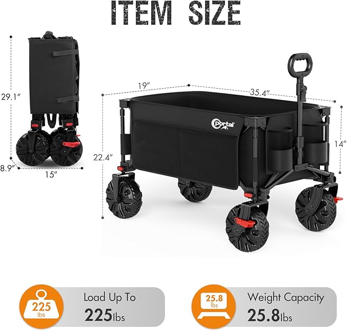 PORTAL Collapsible Wagon with Brakes, Heavy Duty Utility Cart with All-Terrain - Image 6