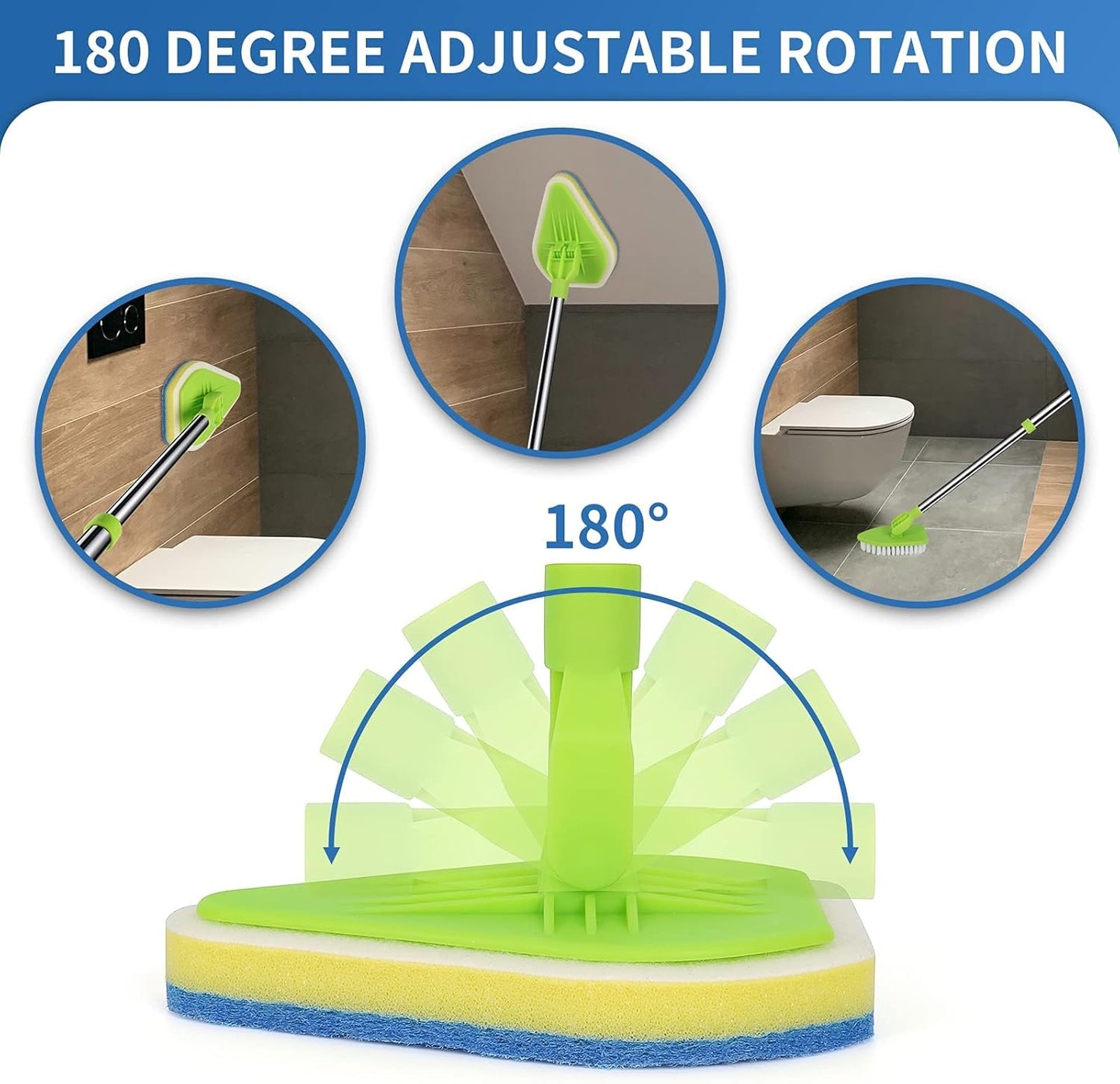 2 in 1 Scrub Cleaning Brush with 37” Long Extendable Handle,1 Stiff Bristle and 3 Sponge Brushes, Lightweigh Detachable Shower Scrubber for Cleaning Bathroom Shower Bathtub Glass Tile Floor