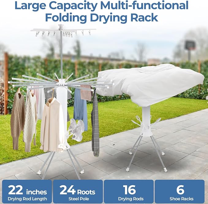GCCSJ 3 Tier Portable Collapsible 4-Legged Clothes Drying Rack, Foldable - Image 2