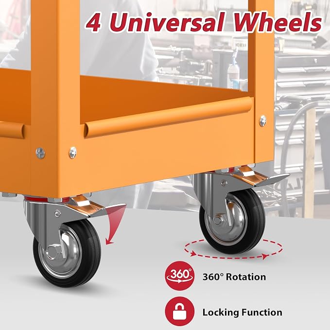 3 Tier Rolling Tool Cart on Wheels, Heavy Duty Service Cart Industrial Utility - Image 3