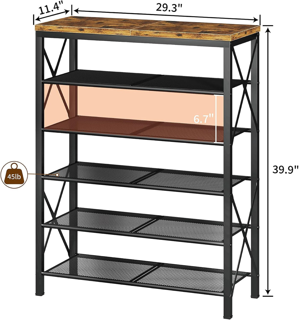 6 Tier Shoe Rack, Metal Shoe Stand with Wooden Top, Sturdy Shoe Shelf for Ent...