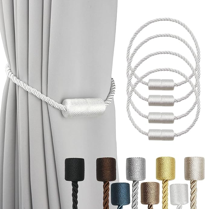 4 Pack White Strong Magnetic Curtain Tiebacks Outdoor Elegant Decorative Tie by CurtainTiebacks