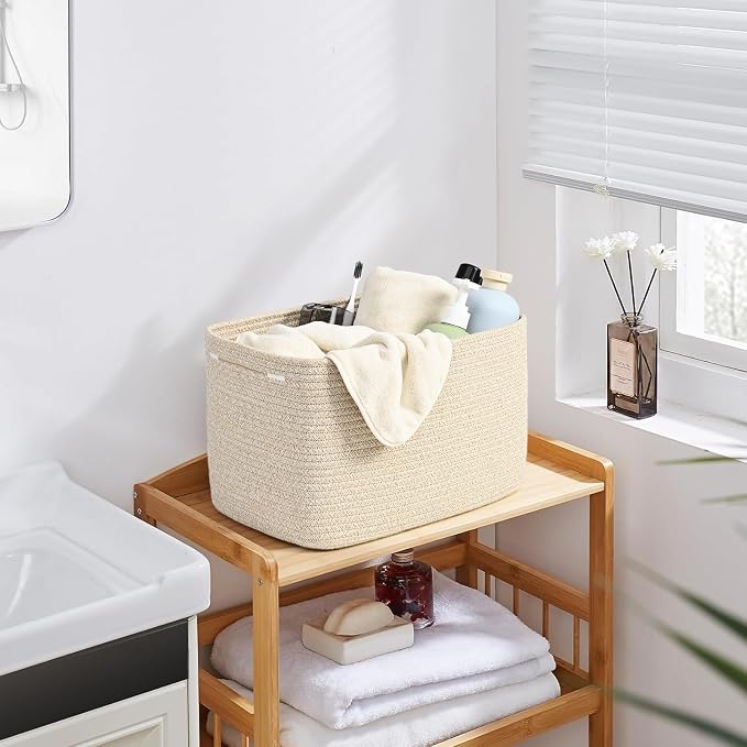3-Pack Shelf Baskets for Organizing, Woven Storage Basket for Shelves, Cotton