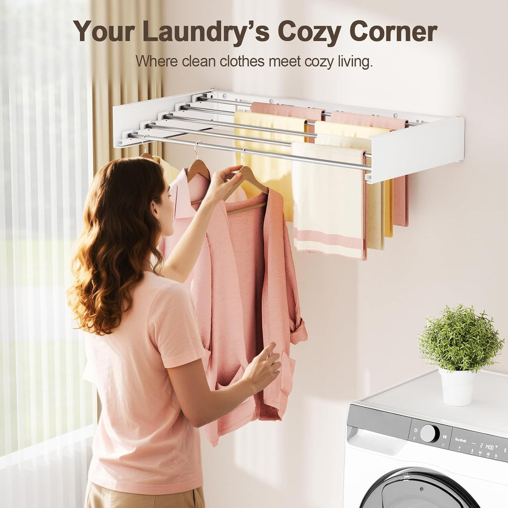 Wall Mounted Clothes Drying Rack Folding Indoor, Foldable Laundry Drying Rack...