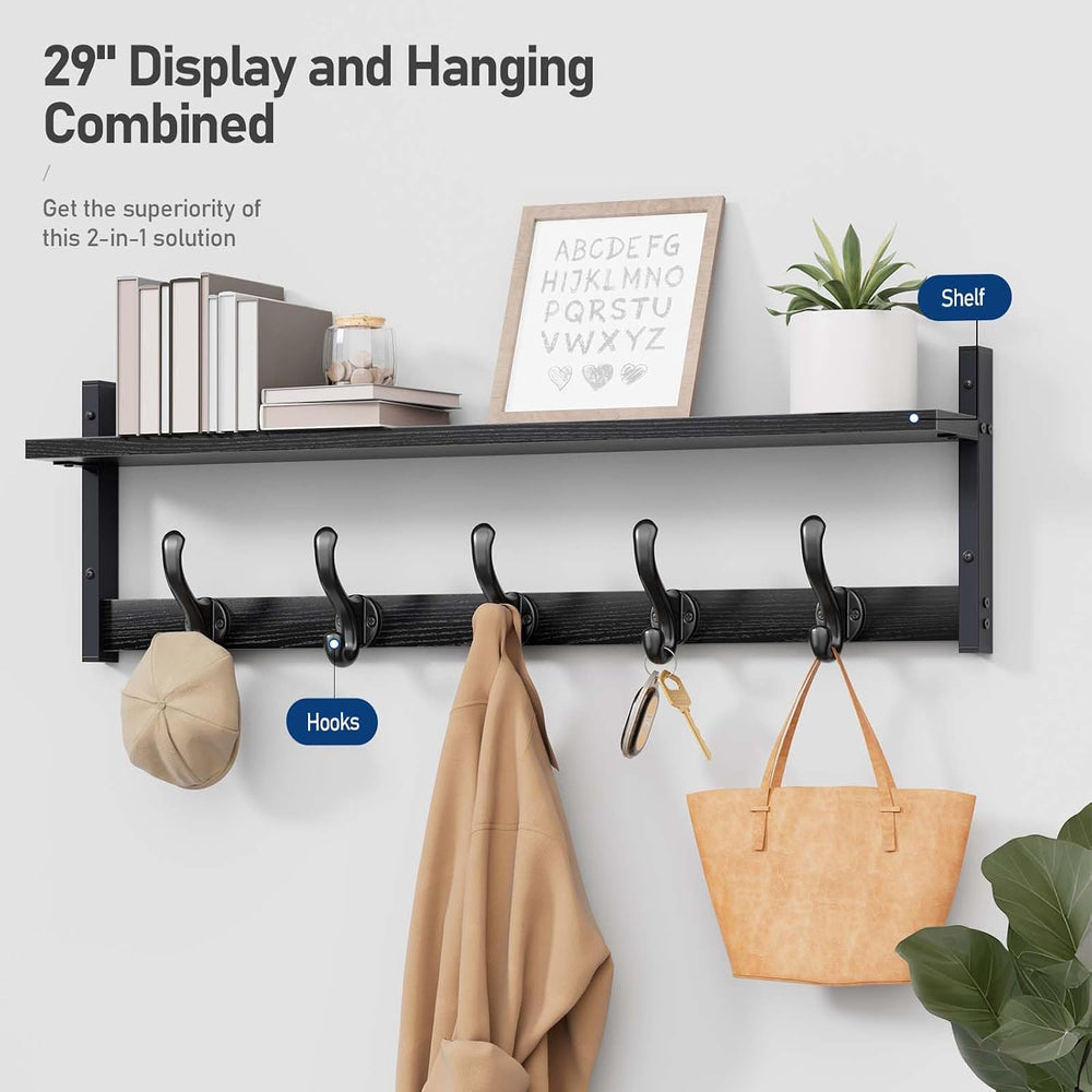 Tatub 29" Rustic Coat Rack Wall Mount with Shelf, Entryway Wall Hooks wi...
