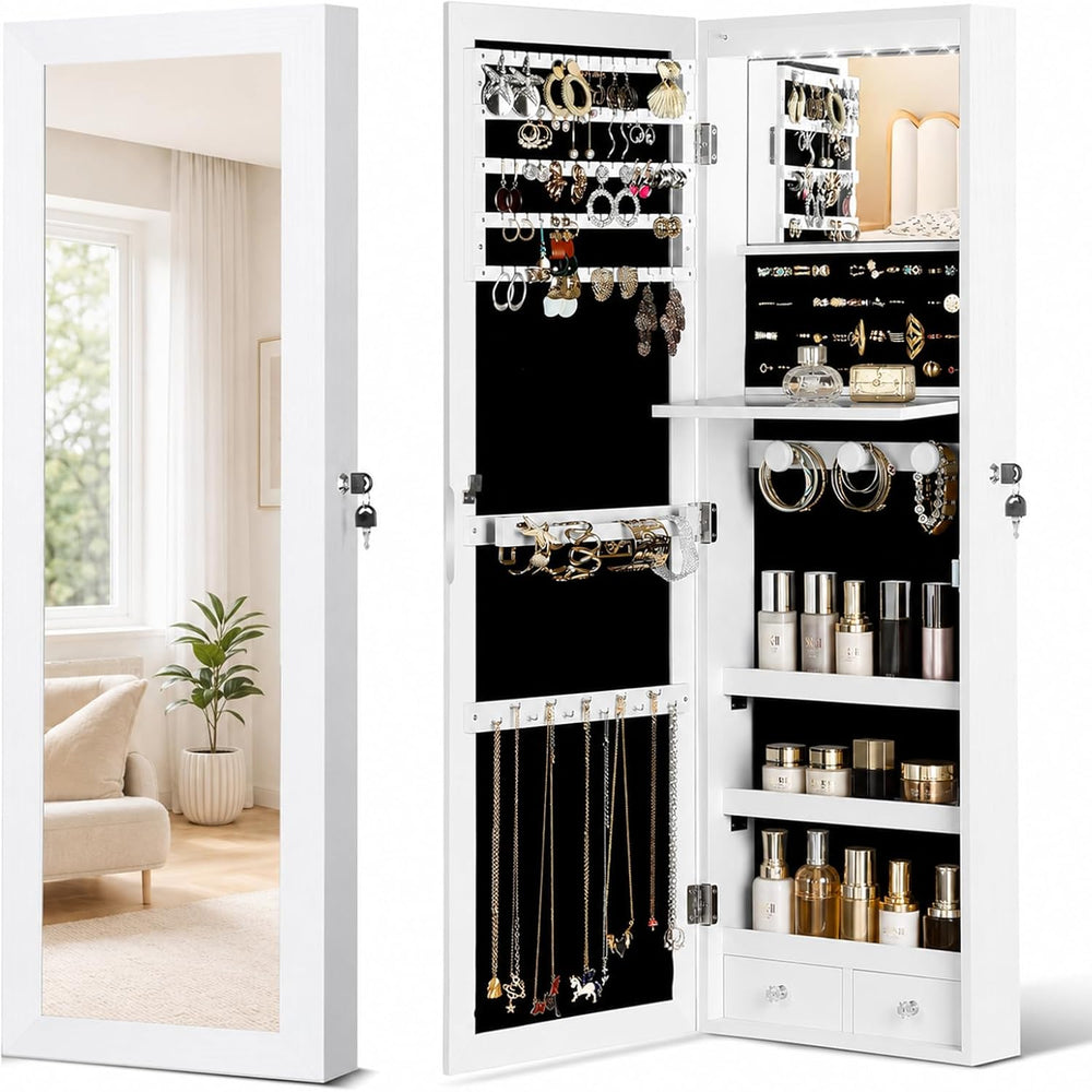 Over the Door Jewelry Organizer, Wall Mounted Jewelry Cabinet, Hanging Mirror...