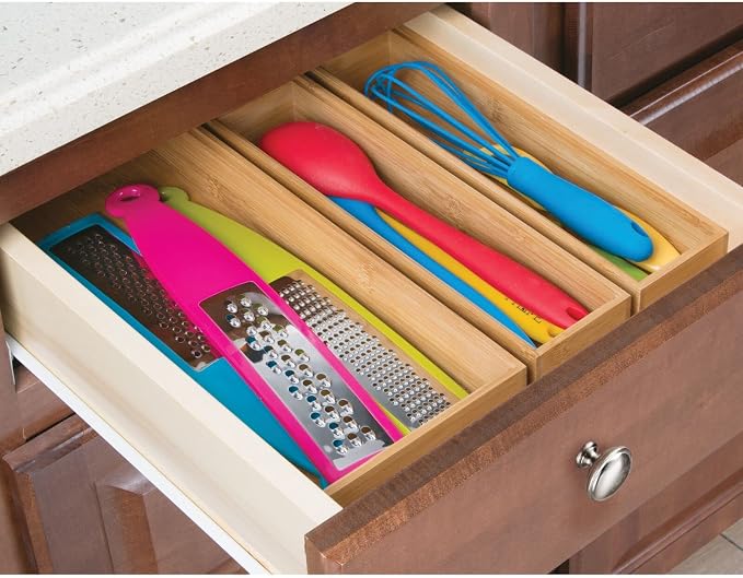 mDesign Wooden Bamboo Drawer Organizer - Image 3