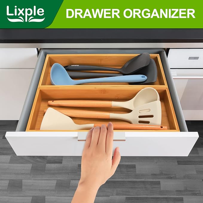 Bamboo Kitchen Drawer Organizer, Stackable Utensil Holder Silverware Organizer - Image 8